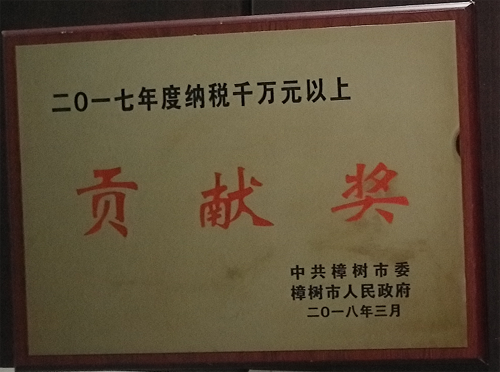 获中共樟树市委、市人民政府颁发的“纳税千万元以上贡献奖”